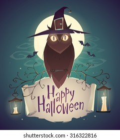 Happy Halloween card, background, poster. Vector illustration.