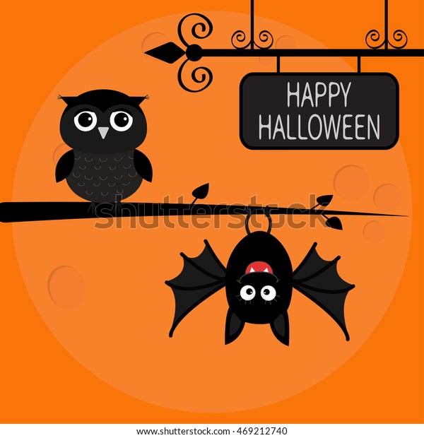 Happy Halloween Card Bat Hanging On Stock Vector (Royalty Free) 469212740