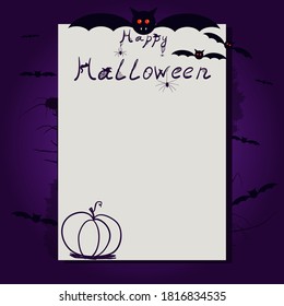 Happy Halloween card with bats and pumpkin, with place for text. Vector illustration