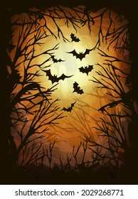 Happy halloween card with bats silhouettes