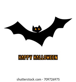 Happy Halloween Card with Black Flying Bat