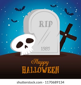 happy halloween card with cemetery scene