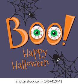 Happy Halloween card with creepy eye, boo
