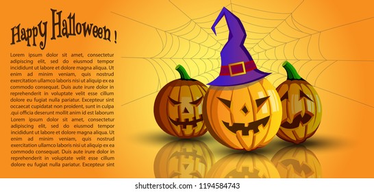 Happy Halloween Card. Halloween creepy pumpkins with the web.