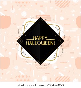 Happy Halloween. Halloween card. Cute vector background with leaves and pink pumpkins. Autumn, Fall.