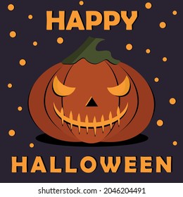 Happy halloween card in dark colors. Spoky card with scary pumpkin