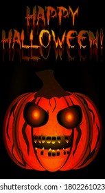 Happy Halloween card with dead pumpkin, vector illustration