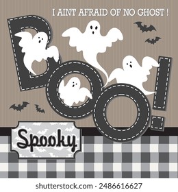 Happy Halloween card design with cute ghost and boo text