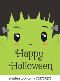 Happy Halloween card design, Frankenstein cartoon vector