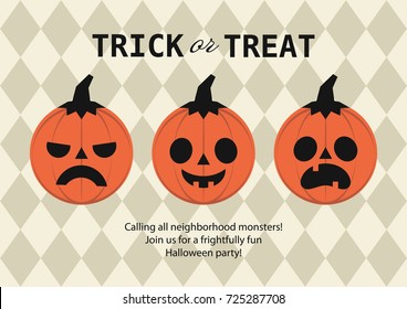 Happy Halloween card design with fun pumpkin. Vector illustration.