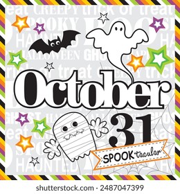 Happy Halloween card design with October 31 and ghost