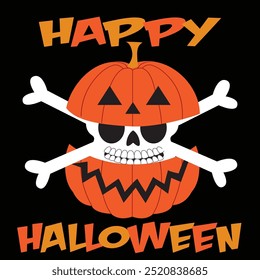 Happy Halloween card design with pumpkin, and skull

