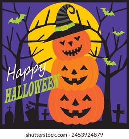 Happy halloween card design with pumpkins