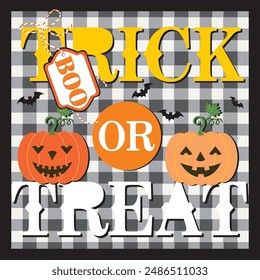 Happy Halloween card design with pumpkins and trick or treat lettering