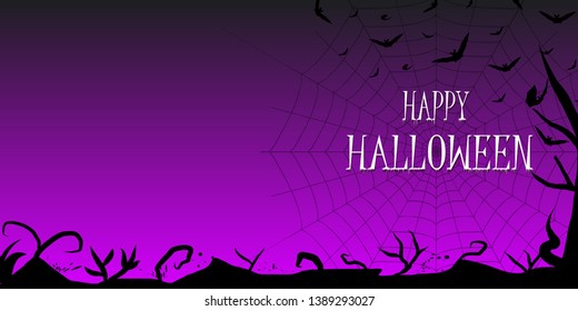 Happy Halloween card design with silhouettes.