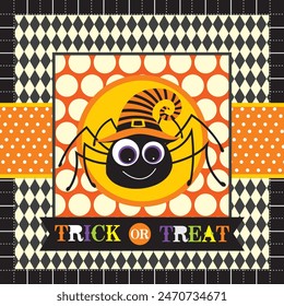 Happy Halloween card design with spider and ornaments