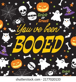 Happy halloween card design with text and decorations