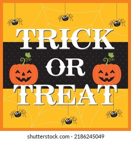 Happy halloween card design with halloween text and pumpkins