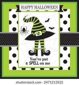 Happy Halloween card design with witch hat and spider