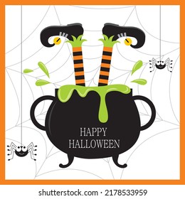 Happy halloween card with elf legs on the fire place