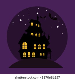happy halloween card with enchanted castle