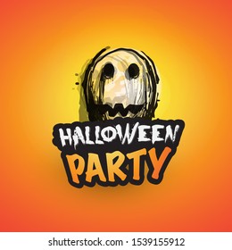 Happy Halloween Card or Flyer Template with Creepy Face - Vector Illustration