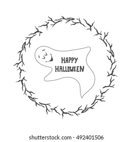 Happy Halloween card. Funny ghost. Halloween poster card with ghosts. 