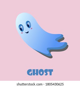 Happy Halloween Card with Ghost. Cute cartoon character. Baby collection.