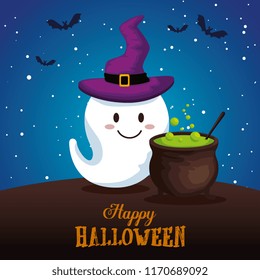 happy halloween card with gosth