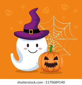 happy halloween card with gosth