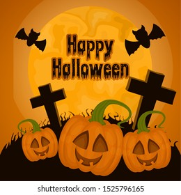 Happy halloween card with a grave - Vector illustration