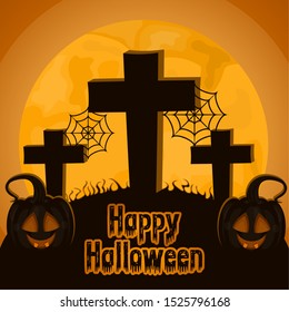 Happy halloween card with a grave - Vector illustration