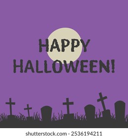 Happy Halloween card with graves on purple background vector illustration