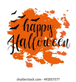 Happy Halloween card. Hand drawn holiday lettering. Ink illustration. Modern brush calligraphy. 