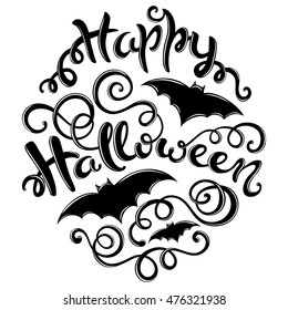 Happy Halloween card with hand-drawn lettering, vector illustration