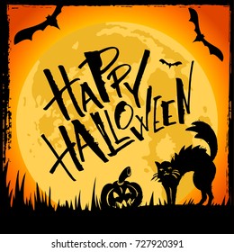 Happy Halloween card. Handwritten modern calligraphy, vector illustration. Template for banners, posters, merchandising, cards or photo overlays.
