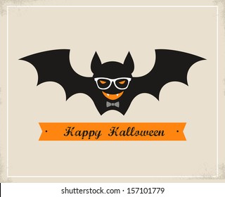 Happy Halloween Card with Hipster Bat 