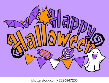 Happy Halloween card. Holiday background with celebration items.