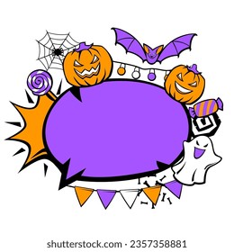 Happy Halloween card. Holiday background with celebration items.