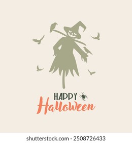 Happy Halloween card. Happy holiday. Scarecrow postcard.