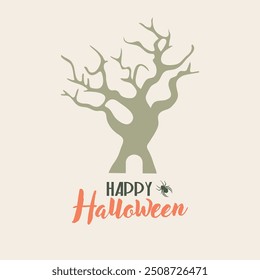 Happy Halloween card. Happy holiday. Twisted tree postcard.