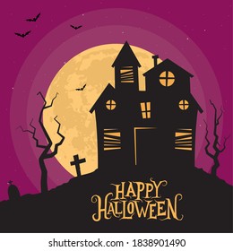 Happy halloween card with a horror house - Vector