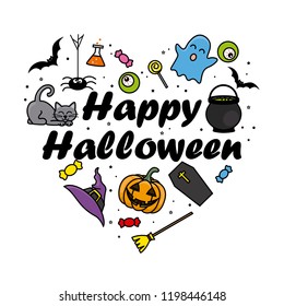Happy halloween card. Halloween icons.