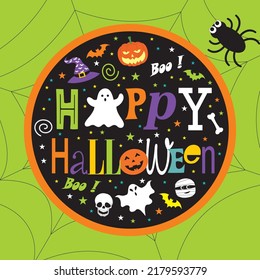 Happy halloween card with lettering and decorations