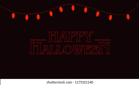 Happy Halloween card made in straner things type style with  orange lights, illustration