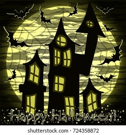 Happy Halloween card with magic castle, vector illustration