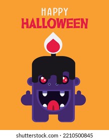 Happy Halloween Card with a Monster Candle