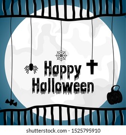 Happy halloween card with a moon - Vector illustration