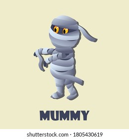 Happy Halloween Card with Mummy. Cute cartoon character. Baby collection.