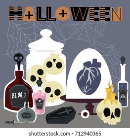 Happy Halloween card with mystical elements. Editable vector illustration